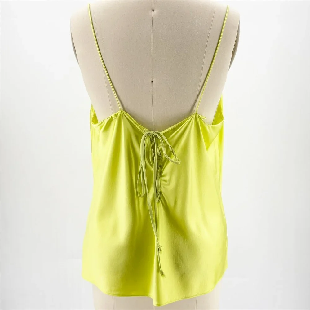 Cami NYC Silk Blend Camis Top in Acid Green Neon w/ criss cross tie back XL - Picture 4 of 9